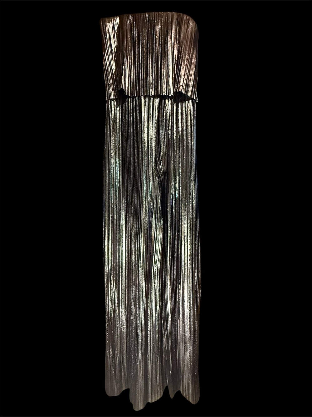 Amanda Uprichard Strapless Collina Jumpsuit Pleated Gunmetal Metallic Silver
